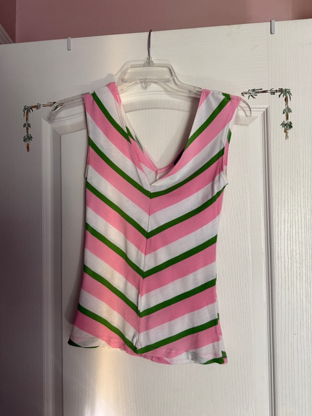 FANG Pink, White & Green Chevron V-Neck Tank
